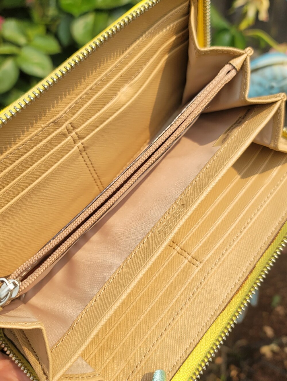 Coach Signature Stripe Yellow Wallet - Picture 5 of 14